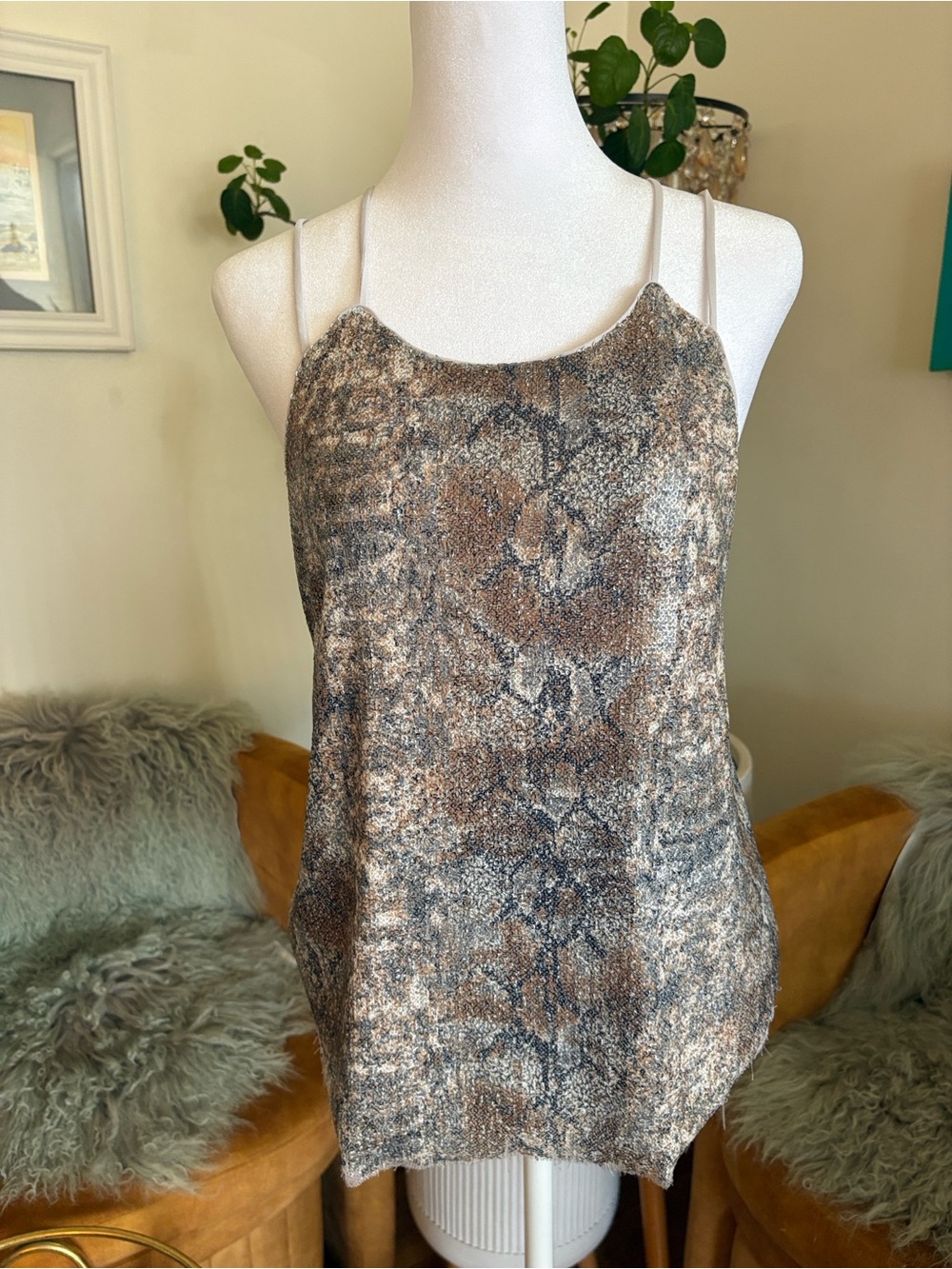 Astr Snake-Print Strappy Cover in Brown and Gray